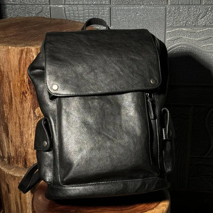 Top Layer Cowhide Unisex Black Luxury Work Backpack