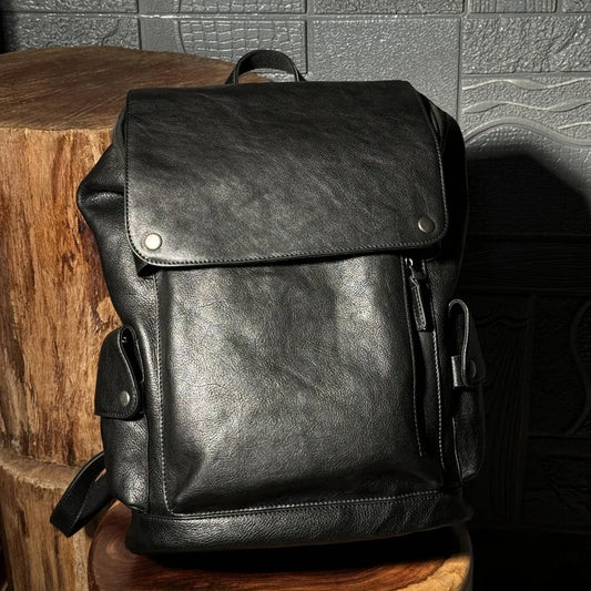 Top Layer Cowhide Unisex Black Luxury Work Backpack