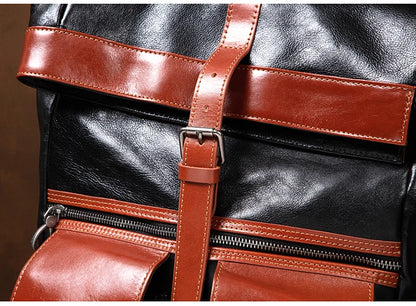 Large Capacity Business Leather Flap Backpack