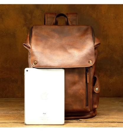Top Layer Cowhide Unisex Black Luxury Work Backpack