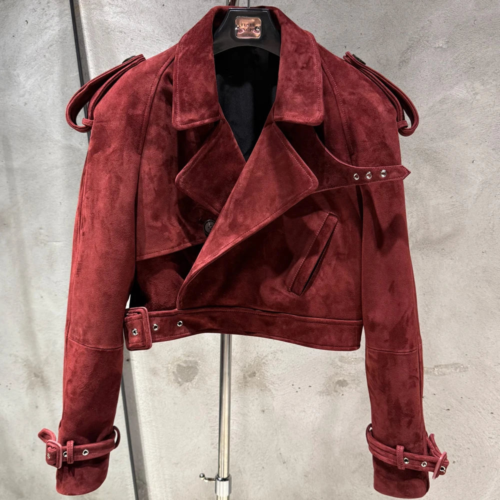 Womens Cropped Leather Biker Jacket