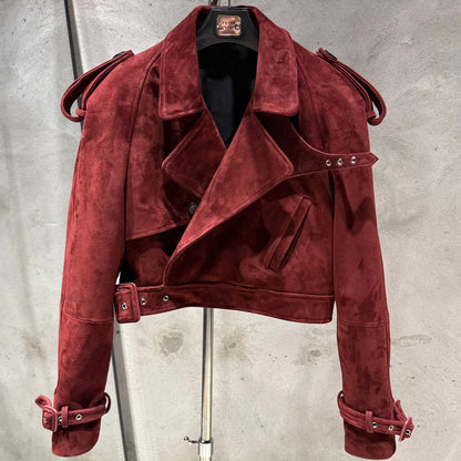 Womens Cropped Leather Biker Jacket