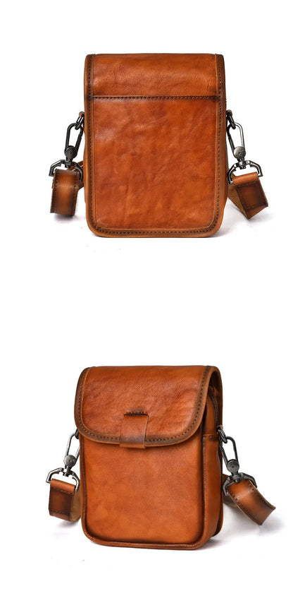 Unisex Vintage Genuine Leather Small Crossbody Bag