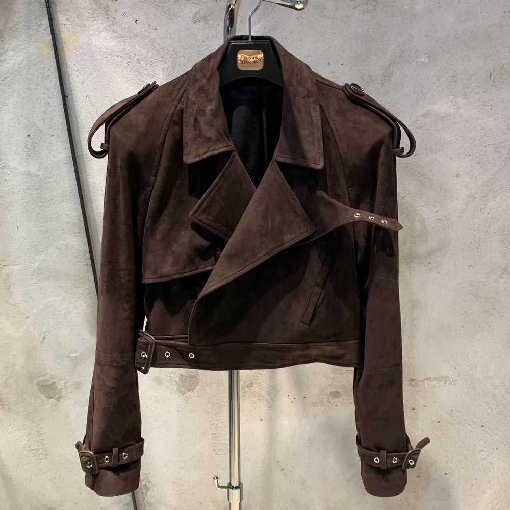 Womens Cropped Leather Biker Jacket