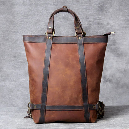 Unisex Leather Convertible Backpack and Shoulder Bag
