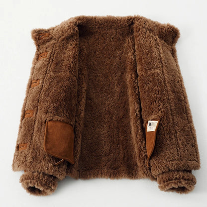 Brown Genuine Leather Jacket With Faux Fur