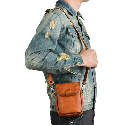 Unisex Vintage Genuine Leather Small Crossbody Bag