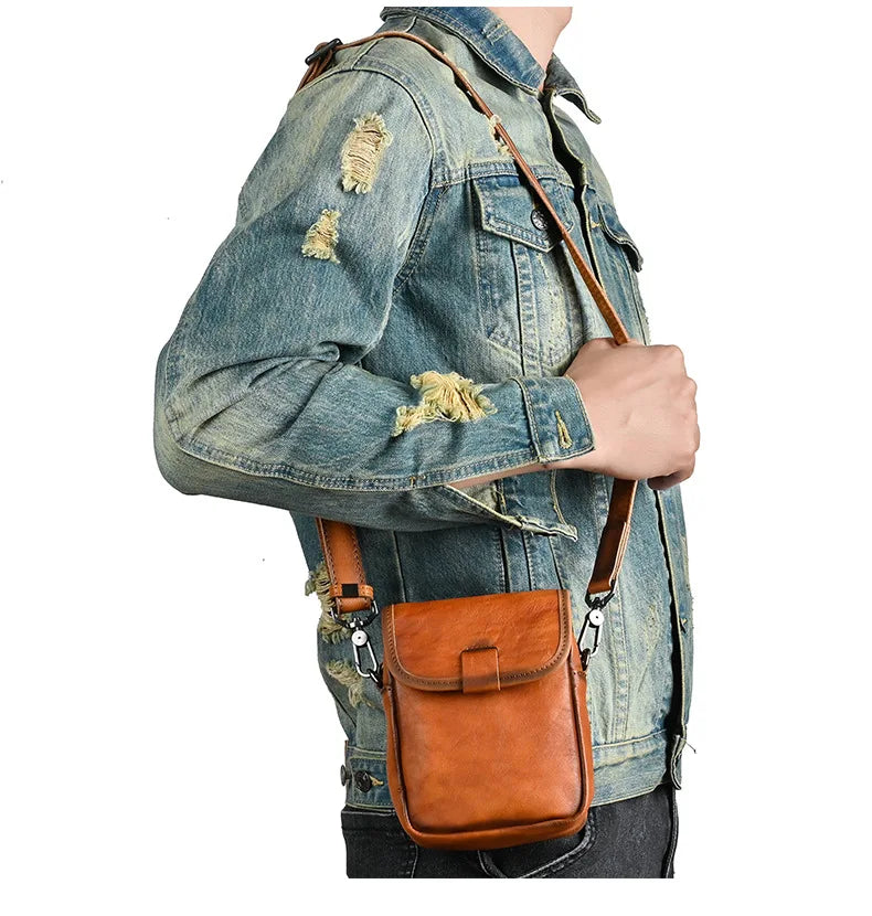 Unisex Vintage Genuine Leather Small Crossbody Bag