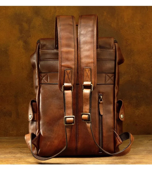 Top Layer Cowhide Unisex Brown Luxury Work Backpack