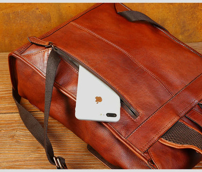 Vegetable Tanned Leather Rucksack Backpack For Mens