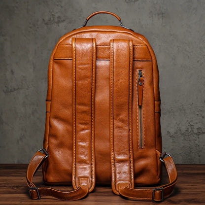 Large Capicity Brown Leather Backpack For Women