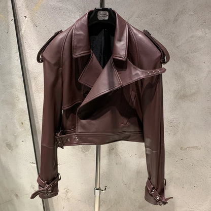 Womens Cropped Leather Biker Jacket