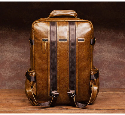 Retro Unisex Black Cowhide Travel Backpack - Large Capacity bag