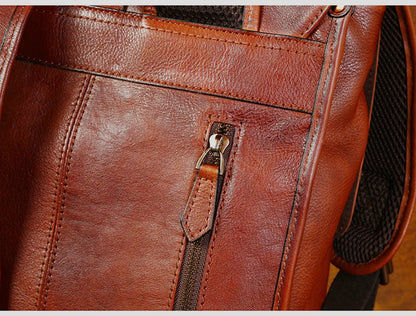 Vegetable Tanned Leather Rucksack Backpack For Mens