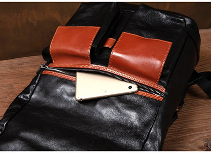 Large Capacity Business Leather Flap Backpack