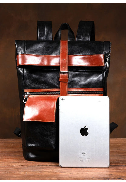 Large Capacity Business Leather Flap Backpack