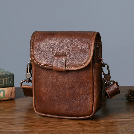Unisex Vintage Genuine Leather Small Crossbody Bag