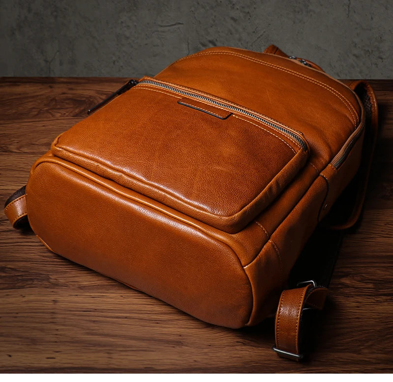 Large Capicity Brown Leather Backpack For Women