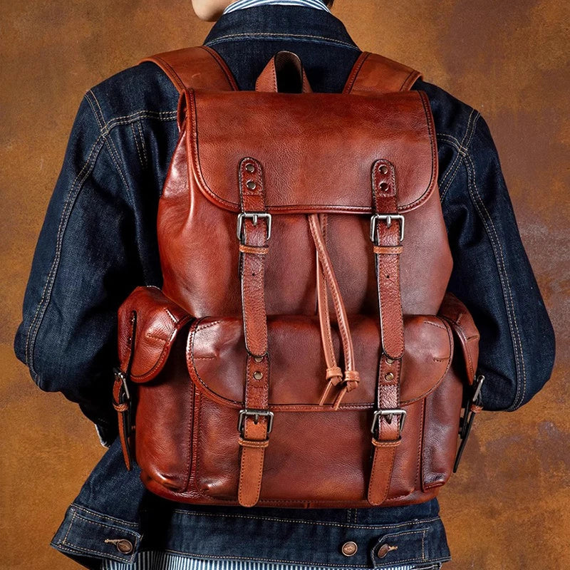 Large Capacity Vegetable Tanned Leather Travel Backpack