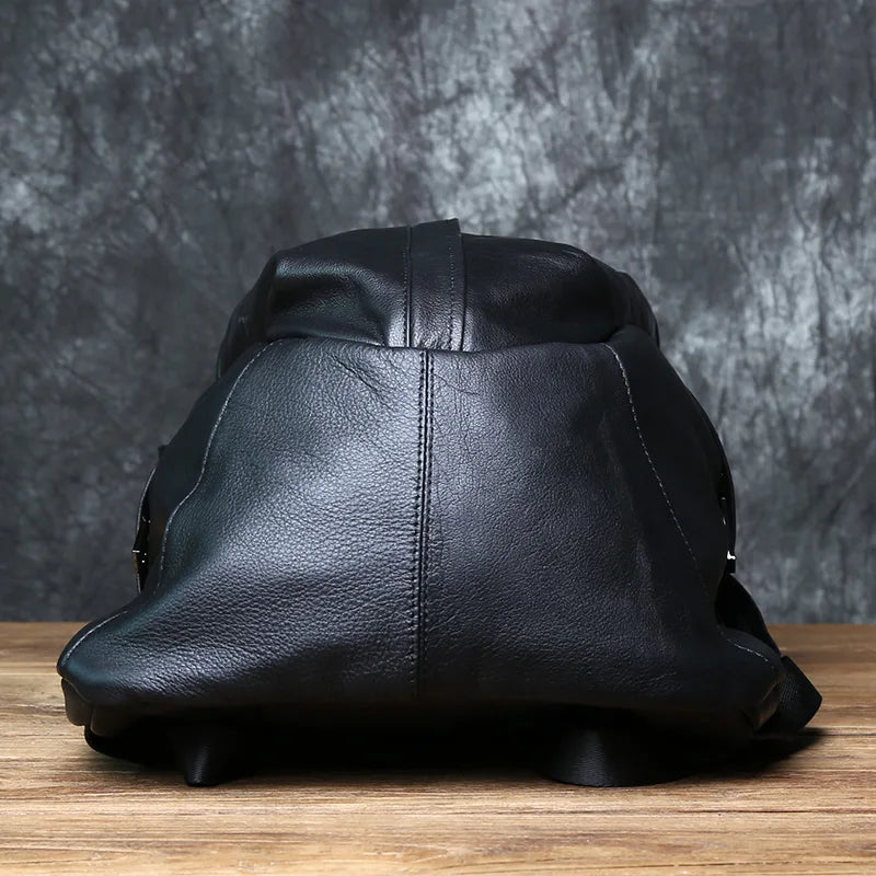 Large Capacity Leather Backpack Men Black
