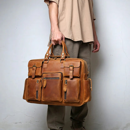 Large Capacity Crazy Horse Leather Business Briefcase