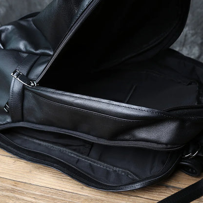 Large Capacity Leather Backpack Men Black