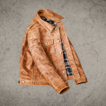 Retro Brown Leather Jacket Shirt