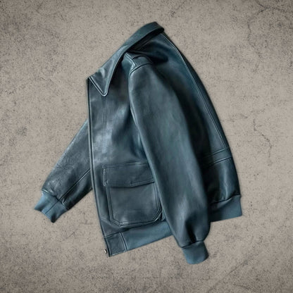 British Blue Bomber Leather Jacket