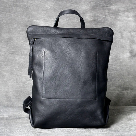Unisex Black Leather Luxury Work Backpack