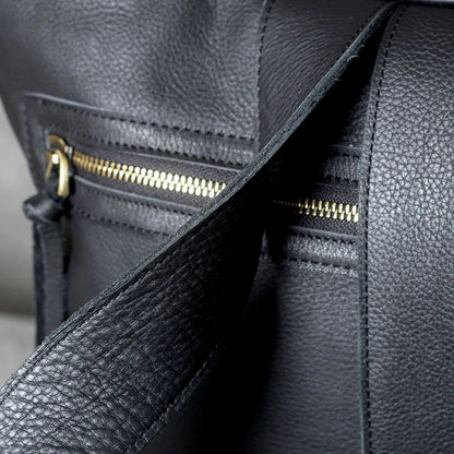 Unisex Black Leather Luxury Work Backpack