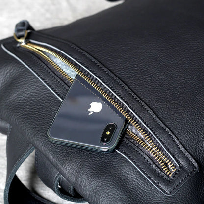 Unisex Black Leather Luxury Work Backpack
