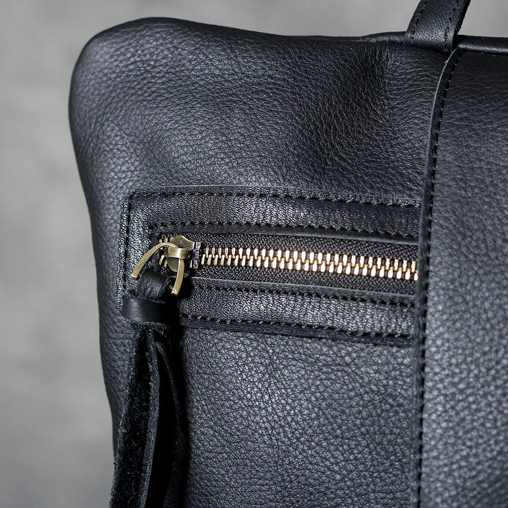 Unisex Black Leather Luxury Work Backpack