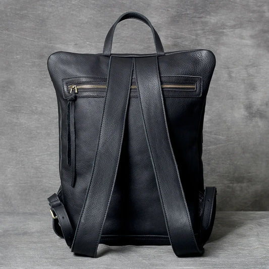 Unisex Black Leather Luxury Work Backpack