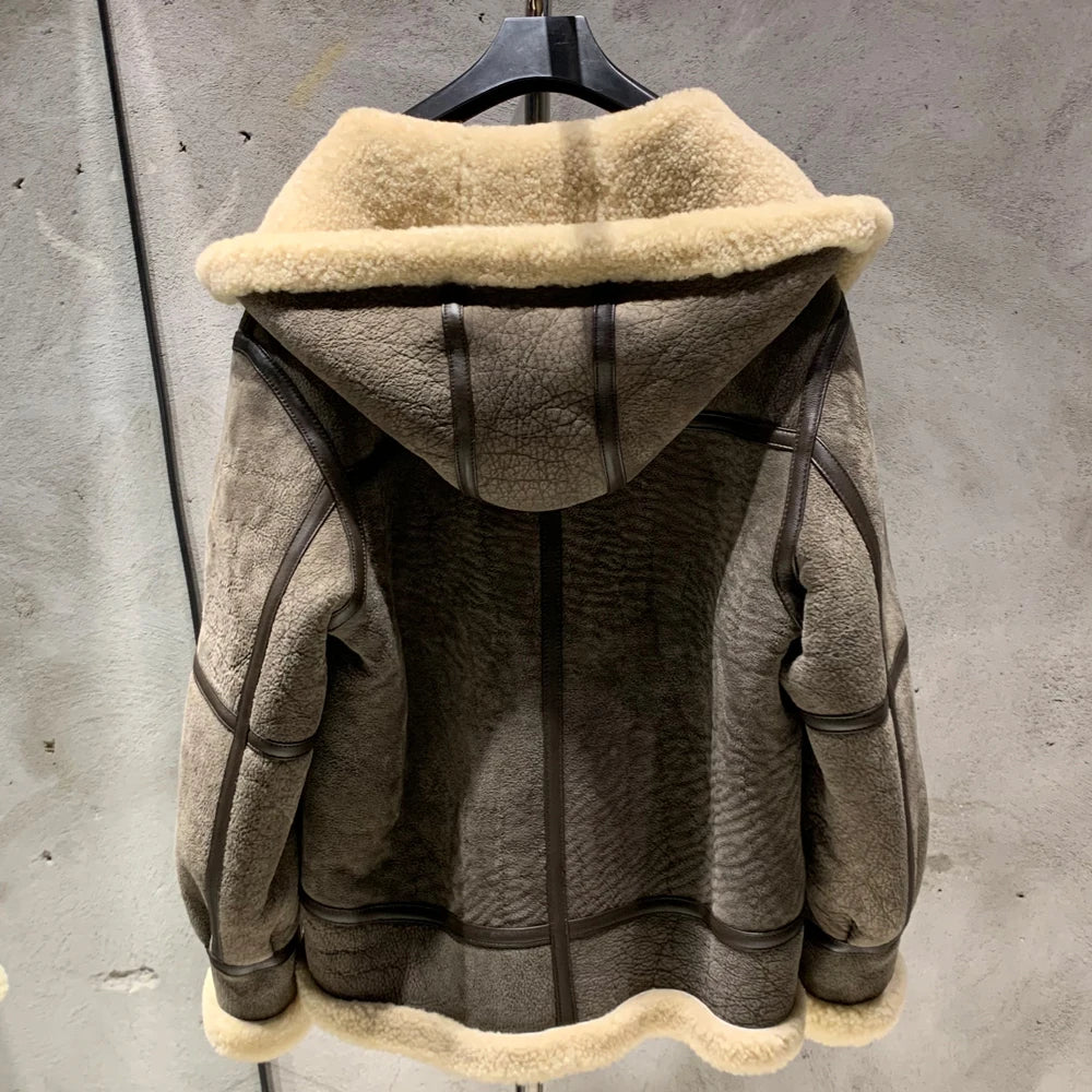 Womens Fur Lined Leather Hooded Jacket
