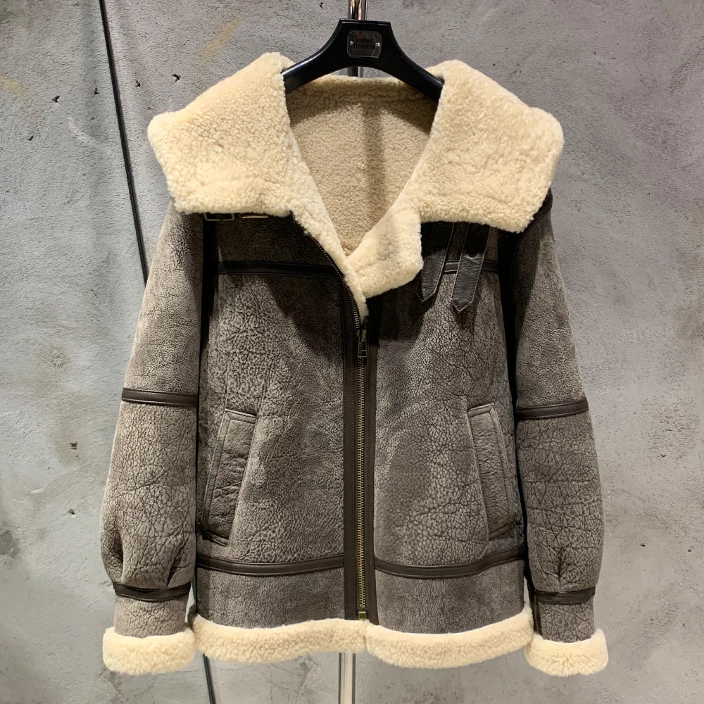 Womens Fur Lined Leather Hooded Jacket