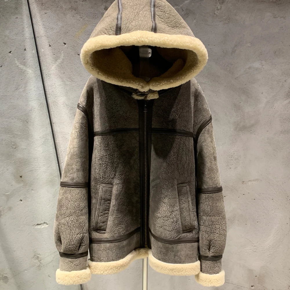 Womens Fur Lined Leather Hooded Jacket