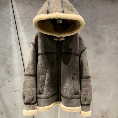 Womens Fur Lined Leather Hooded Jacket