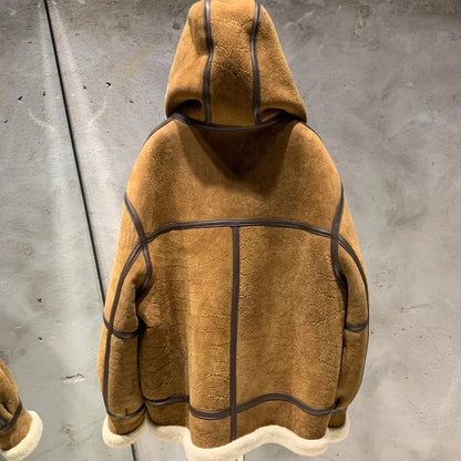 Womens Fur Lined Leather Hooded Jacket