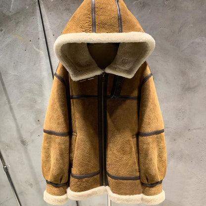 Womens Fur Lined Leather Hooded Jacket