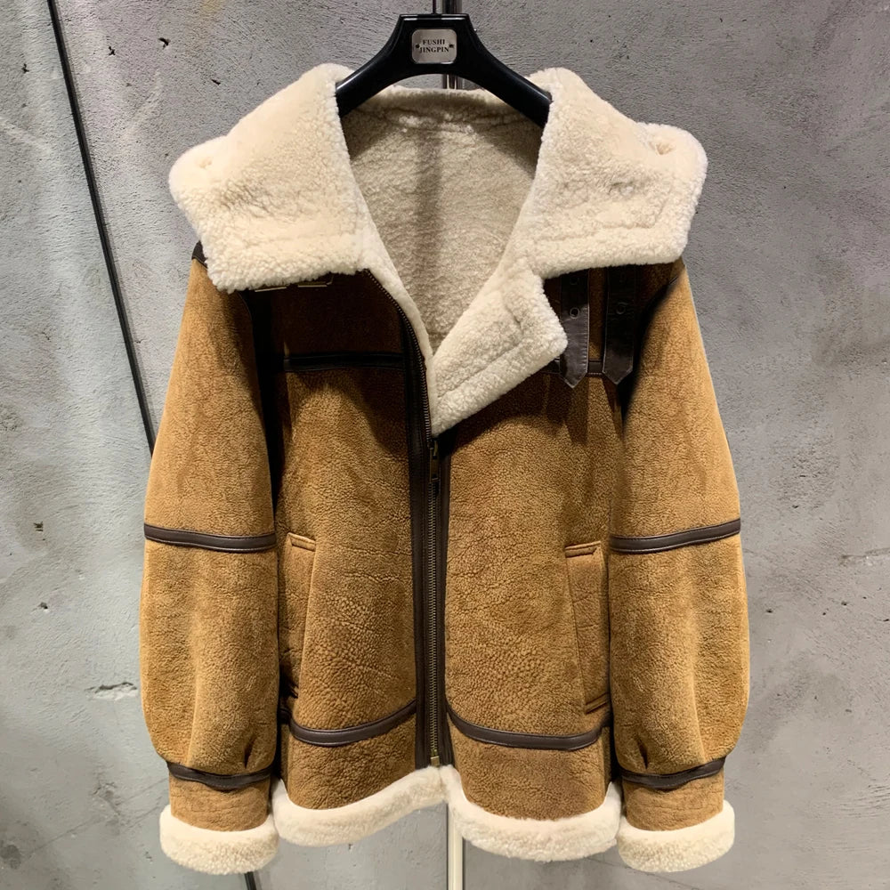 Womens Fur Lined Leather Hooded Jacket