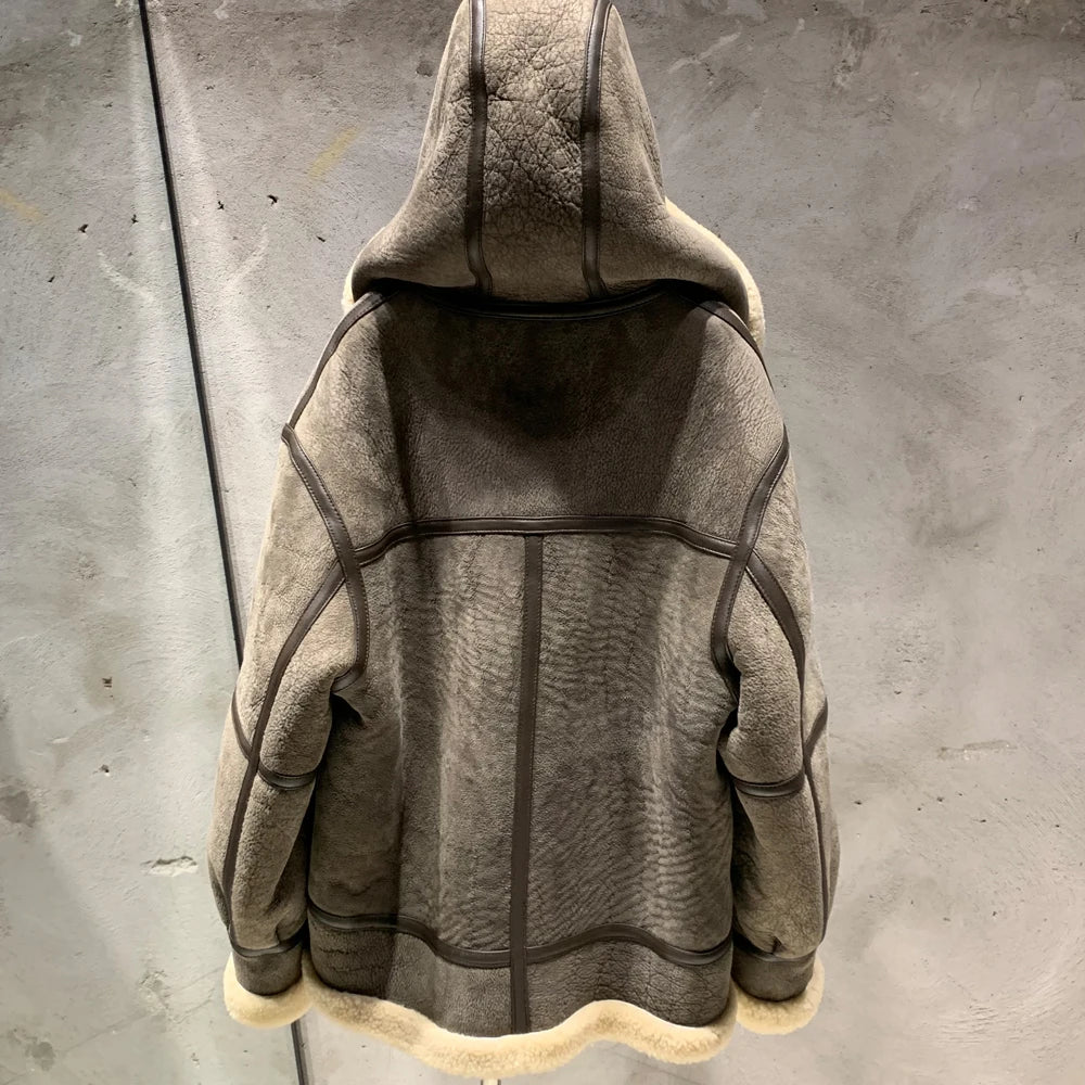 Womens Fur Lined Leather Hooded Jacket