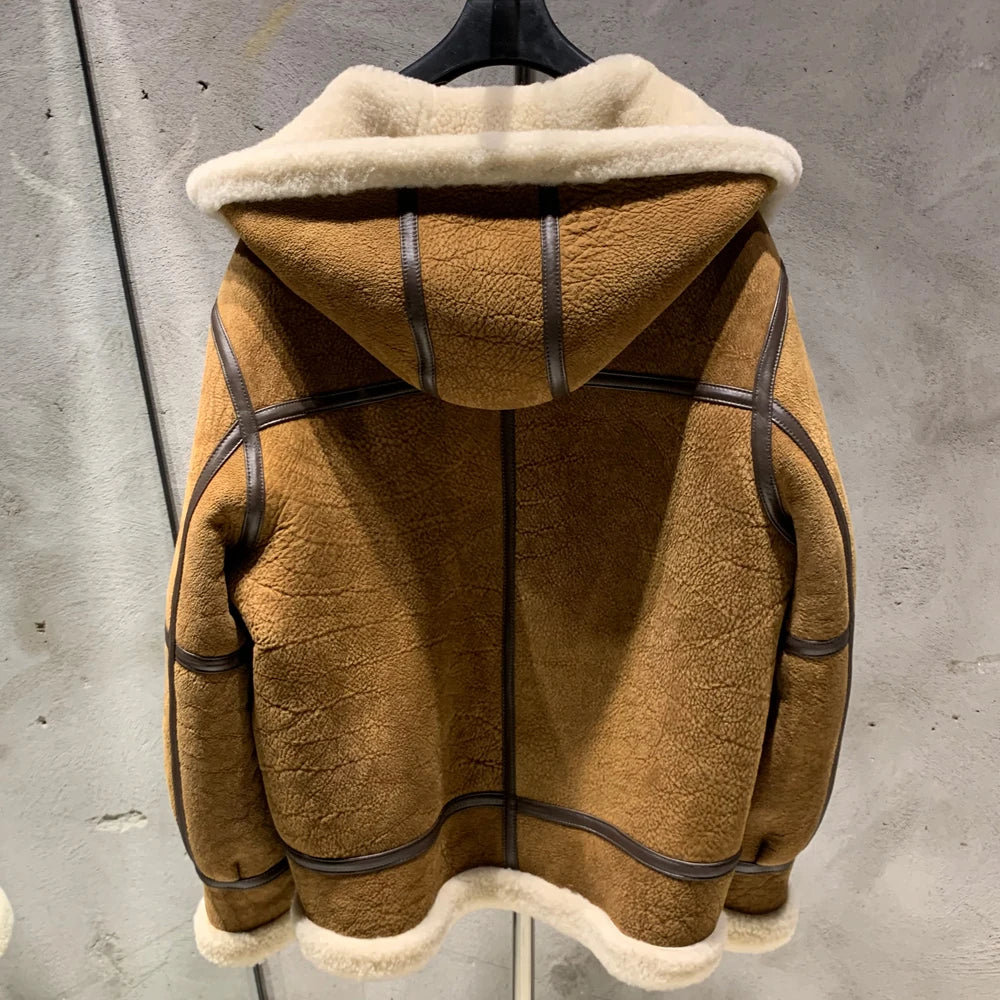 Womens Fur Lined Leather Hooded Jacket