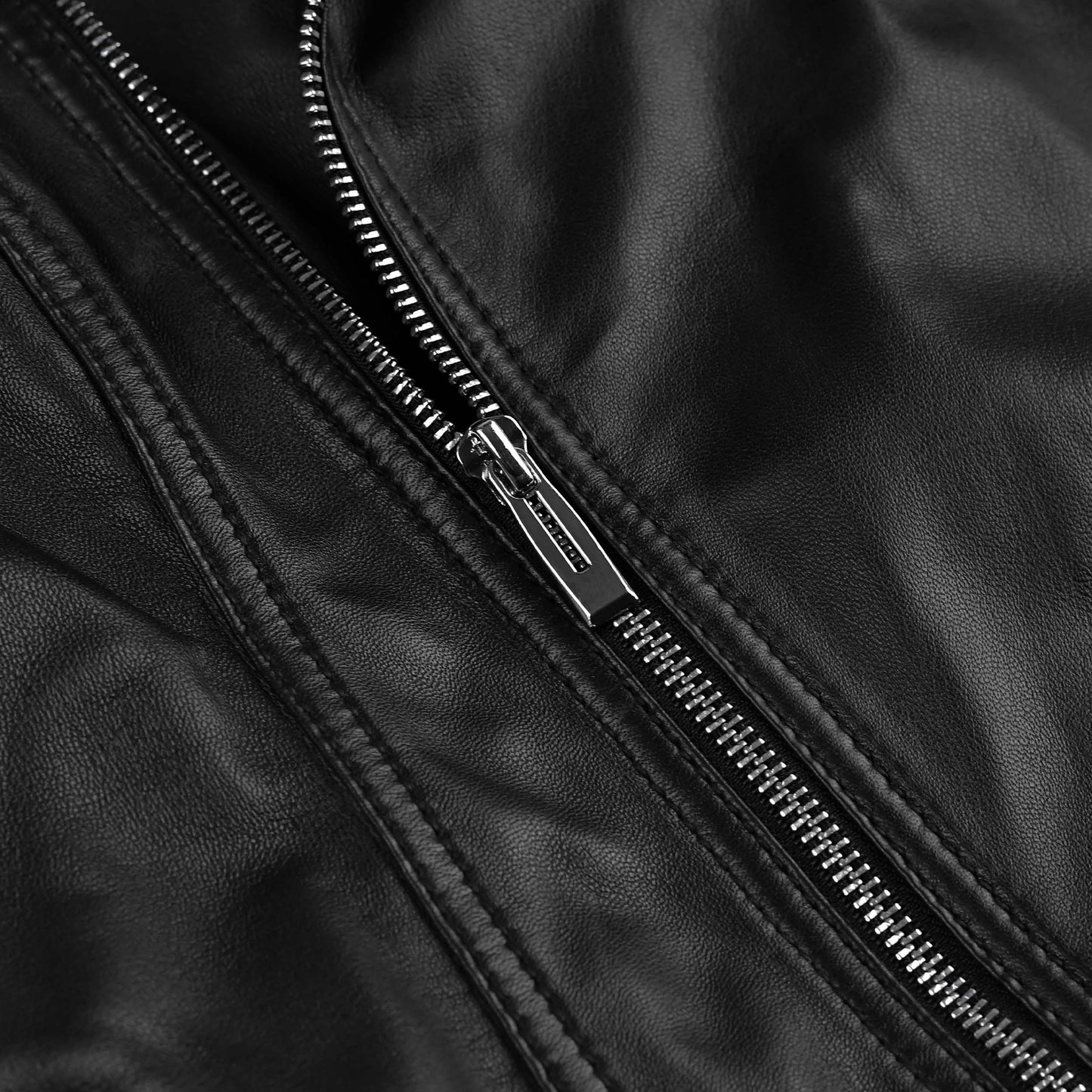 Black Cropped Leather Biker Jacket For Women