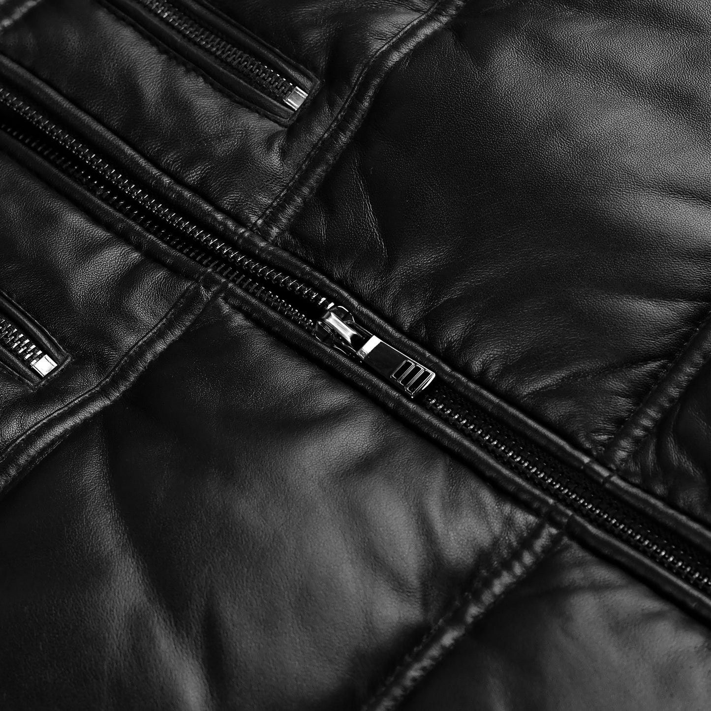 Black Puffer Leather Jacket For Womens