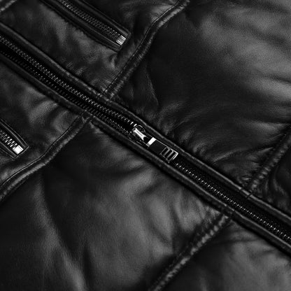 Black Puffer Leather Jacket For Womens