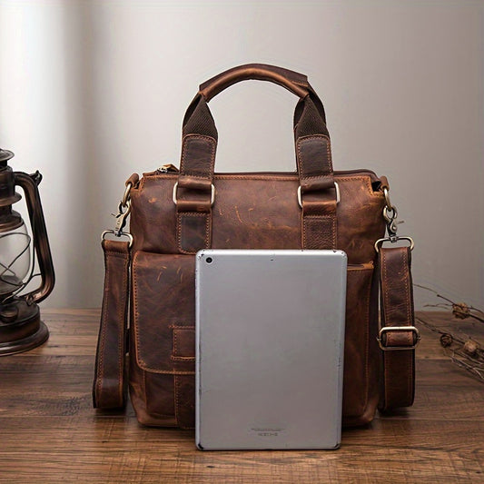 Unisex Crazy Leather Vertical Laptop Bag