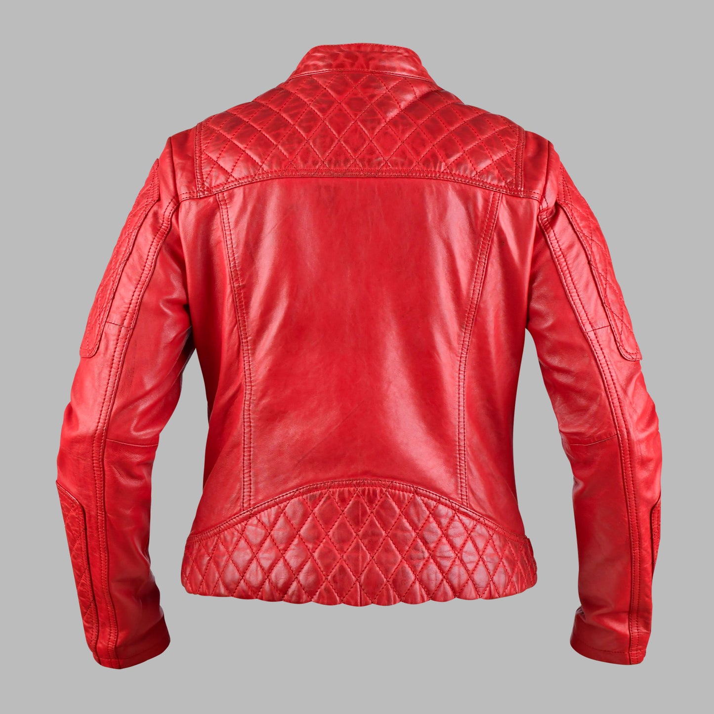 Red leather biker jacket For Womens