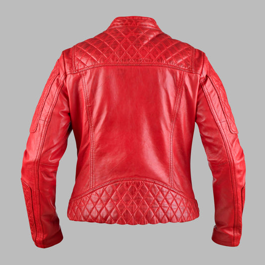 Red leather biker jacket For Womens