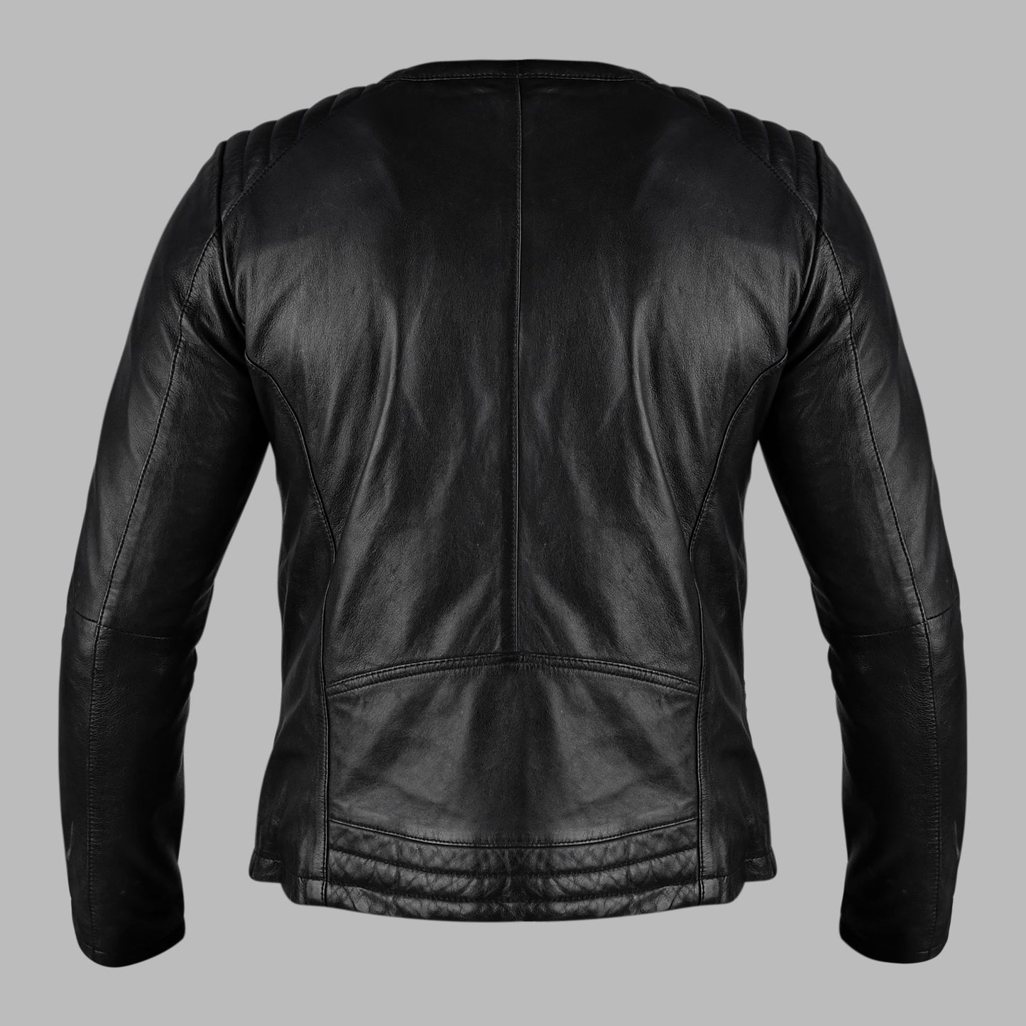 Classic Black Leather Biker Jacket For Womens