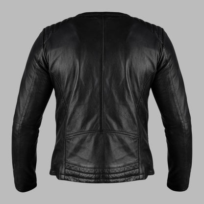 Classic Black Leather Biker Jacket For Womens